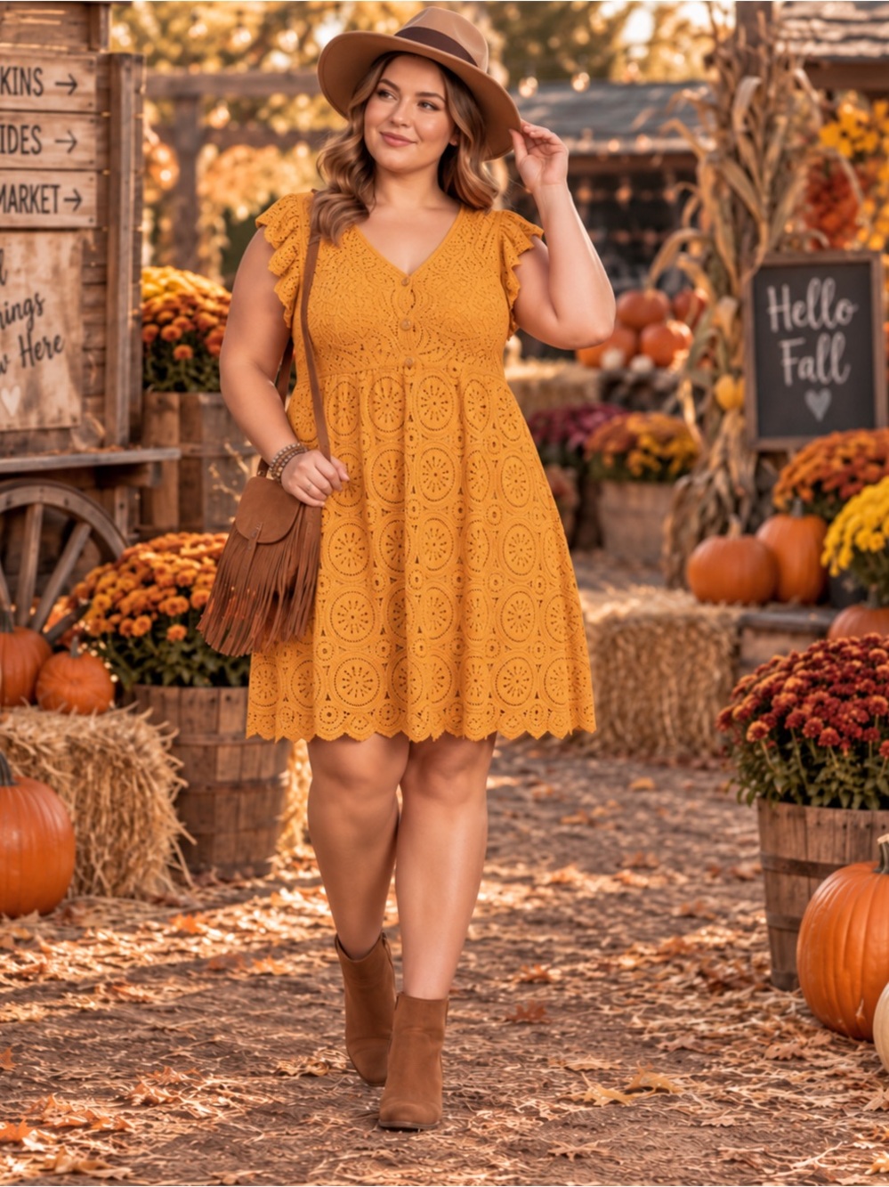 NWT Skies Are Blue Plus Tangerine Orange Crochet Lace Mini Dress Scallop Hem 2X